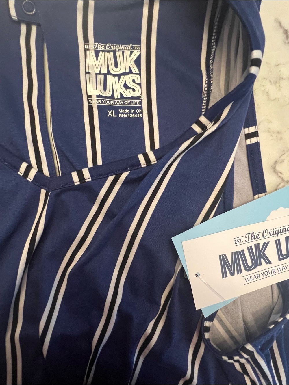 Muk Luks Navy and White Striped Jumpsuit - Picture 3 of 3
